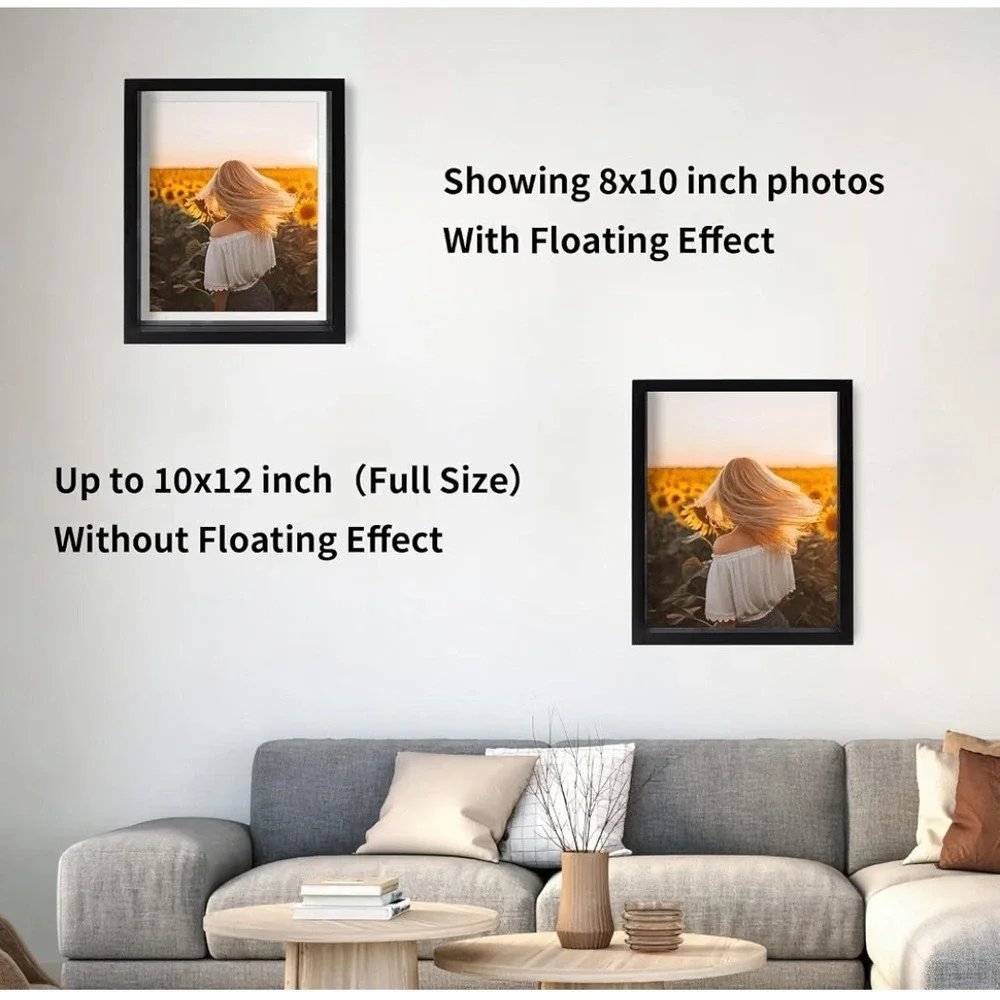 WIFTREY Black 8x10 Floating Picture Frame 2 Pack Double Glass Distressed Wood